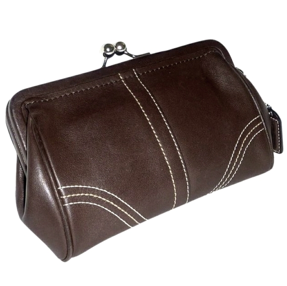 Coach Handbags - Coach Soho Kisslock Brown Leather Wristlet